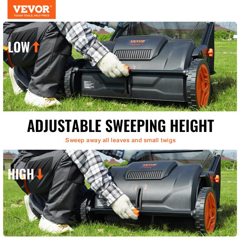 VEVOR Push Lawn Sweeper, Various specifications, Leaf & Grass Collector, Strong Rubber Wheels & Heavy Duty Thickened Steel Durable to Use with Large Capacity. Mesh Collection Hopper Bag, Spinning Brushes